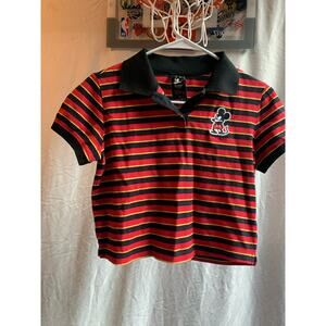 Disney X Forever 21 Angry Mickey Mouse Red Striped Polo Shirt Boys Size Small